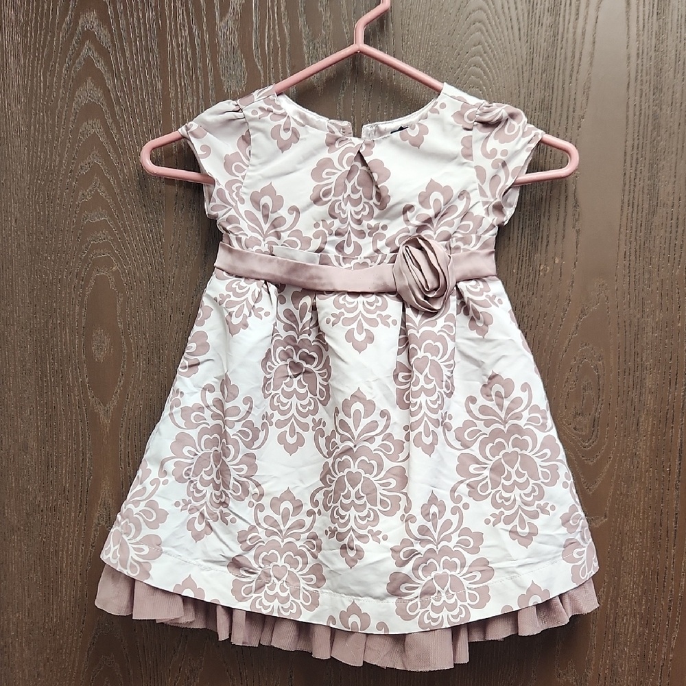 Floral Patterned Kids Dress - Pink and White